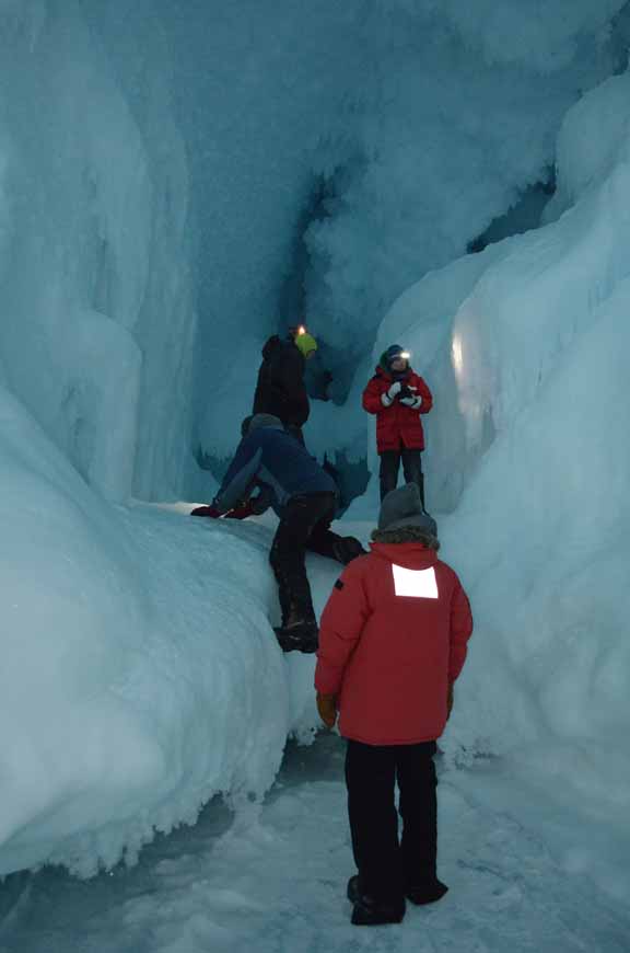 Clambering around in the ice cave.