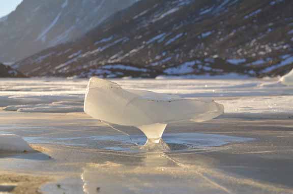 "Mushroom" ice on the frozen surface of Lake Hoare